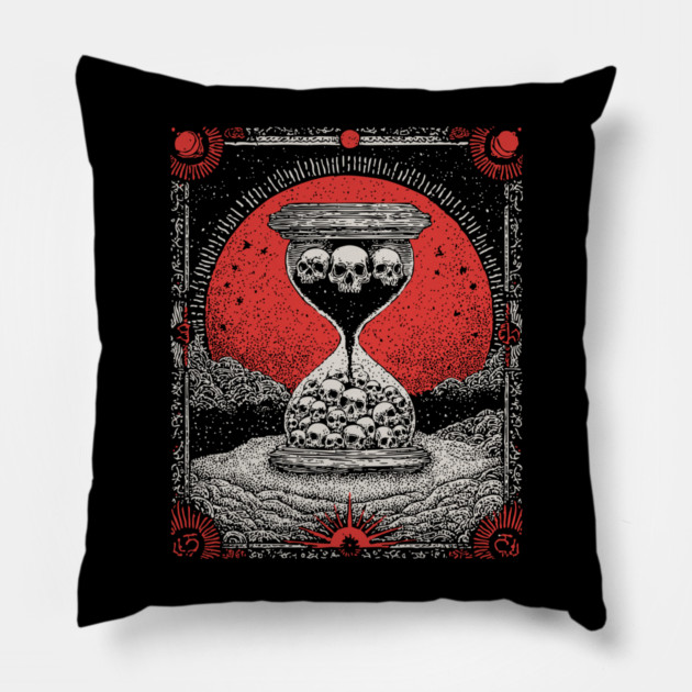 Macabre Hourglass - The Sands of Mortality Pillow by TuncGK