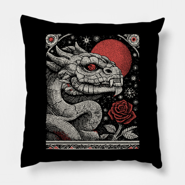 Mythical Serpent King - The Crowned Dragon Pillow by TuncGK