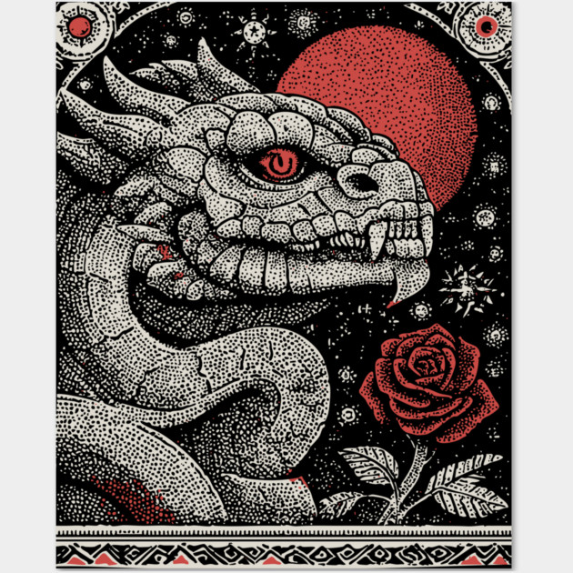 Mythical Serpent King - The Crowned Dragon Wall Art by TuncGK