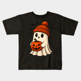 Ghost With Pumpkin And Bats For Halloween Party Kids T-Shirt