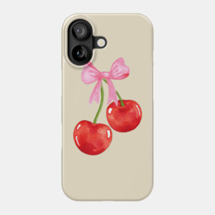 Watercolor Cherries Pink Bow Preppy Cute Fruit Phone Case