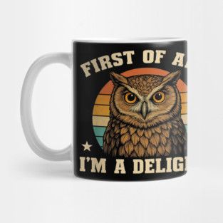 Retro Owl Illustration with Funny Delight Quote Mug