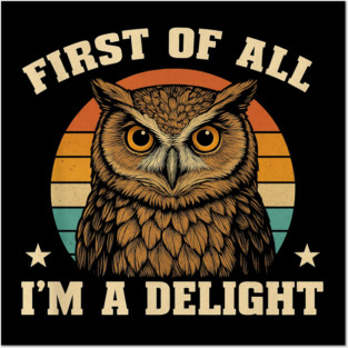 Retro Owl Illustration with Funny Delight Quote Posters and Art