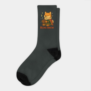 Rune Brew – Cozy Shiba Adventurer Fantasy Coffee Design Socks