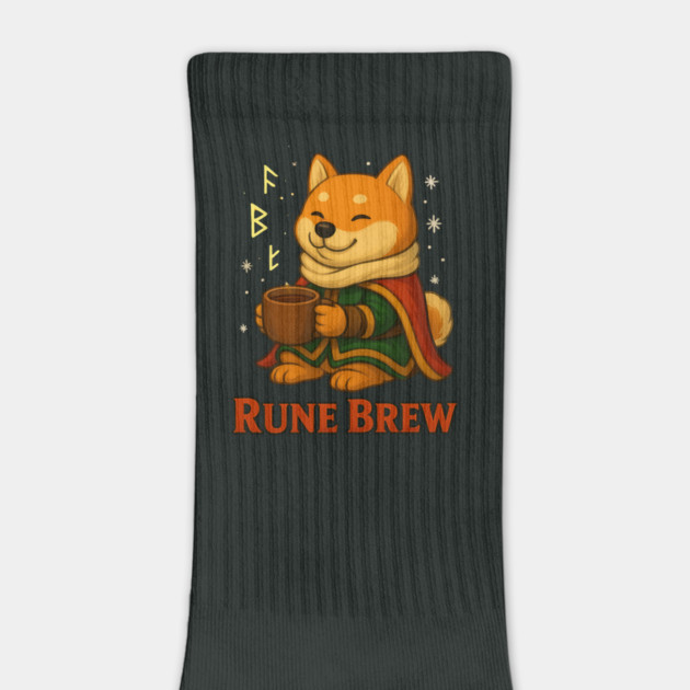 Rune Brew – Cozy Shiba Adventurer Fantasy Coffee Design by Anne Lee