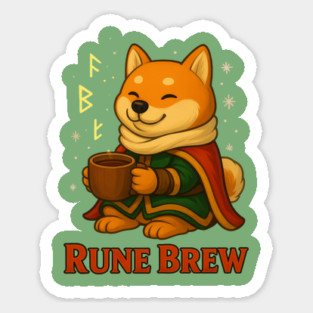Rune Brew – Cozy Shiba Adventurer Fantasy Coffee Design Sticker