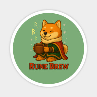 Rune Brew – Cozy Shiba Adventurer Fantasy Coffee Design Magnet