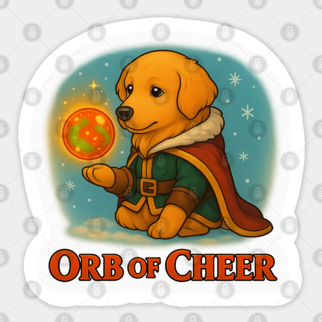 Orb of Cheer – Fantasy Golden Retriever Christmas Design Sticker by Anne Lee