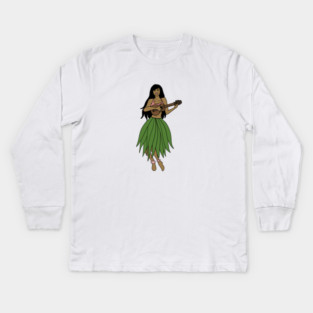 This Beautiful Hawaiian Lady playing the ukulele Kids Long Sleeve T-Shirt