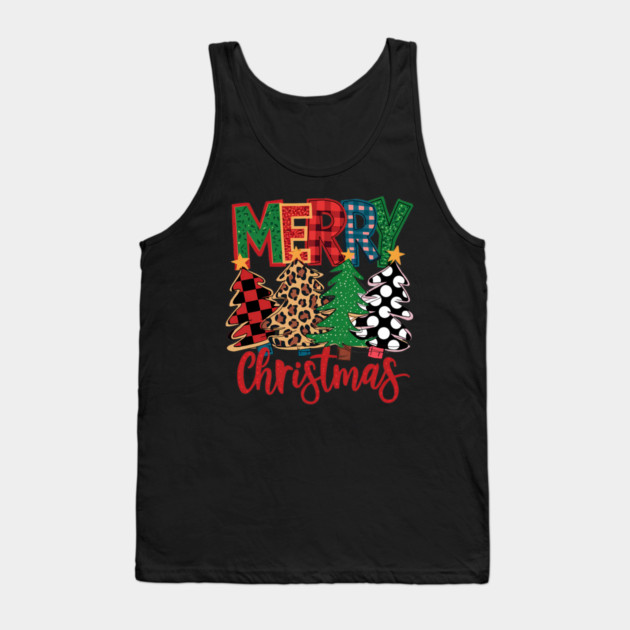 Merry Christmas Plaid Trees Leopard Polka Dot Design Tank Top by Kathy Hawke