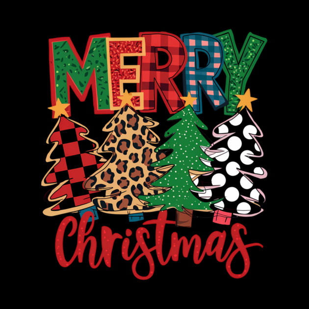 Merry Christmas Plaid Trees Leopard Polka Dot Design by Kathy Hawke