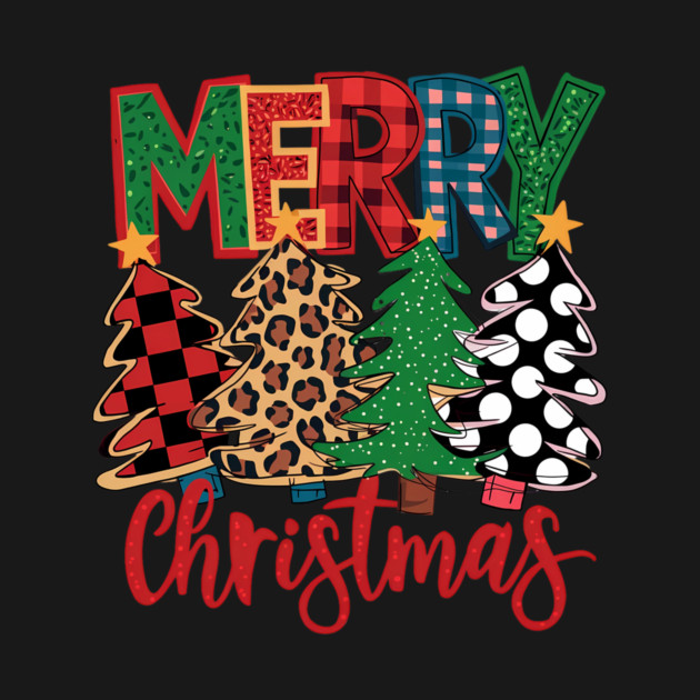 Merry Christmas Plaid Trees Leopard Polka Dot Design by Kathy Hawke