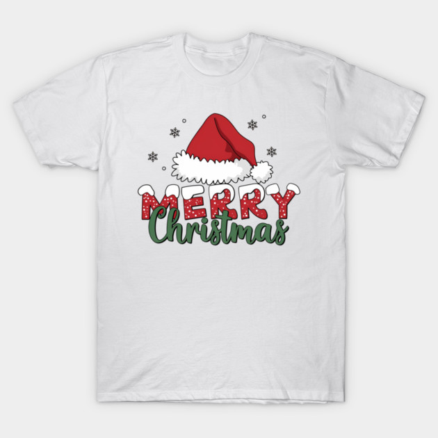 Merry Christmas Santa Hat Red and Green Holiday Design T-Shirt by Kathy Hawke