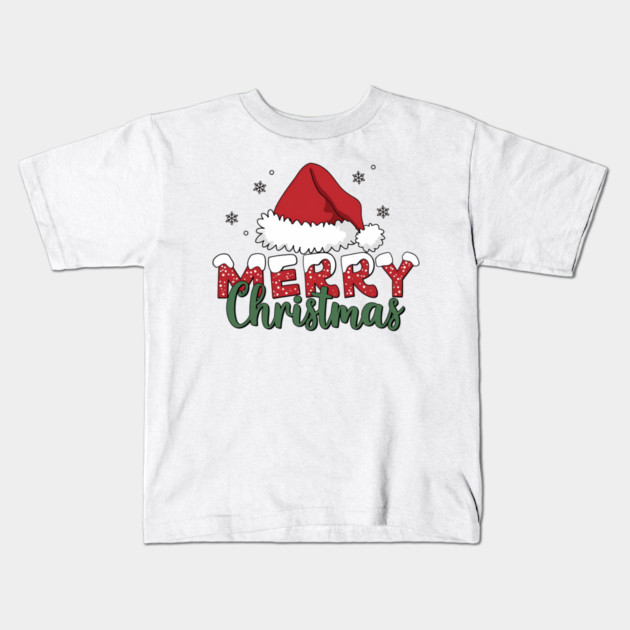 Merry Christmas Santa Hat Red and Green Holiday Design Kids T-Shirt by Kathy Hawke