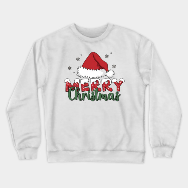 Merry Christmas Santa Hat Red and Green Holiday Design Crewneck Sweatshirt by Kathy Hawke