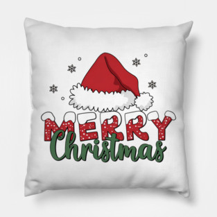 Merry Christmas Santa Hat Red and Green Holiday Design Pillow