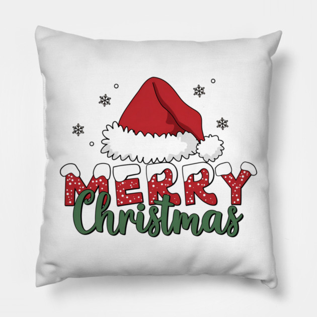 Merry Christmas Santa Hat Red and Green Holiday Design Pillow by Kathy Hawke