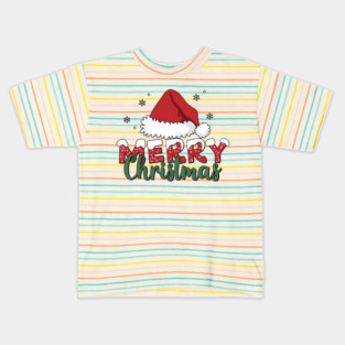 Merry Christmas Santa Hat Red and Green Holiday Design Kids T-Shirt