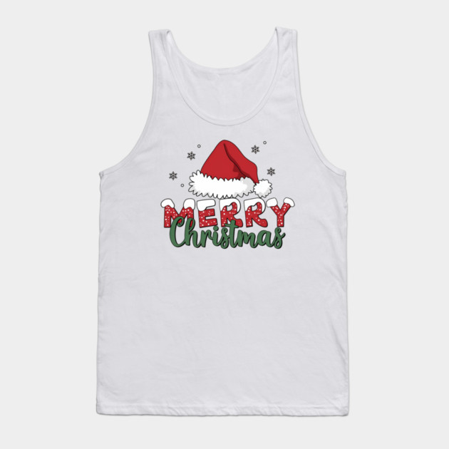 Merry Christmas Santa Hat Red and Green Holiday Design Tank Top by Kathy Hawke