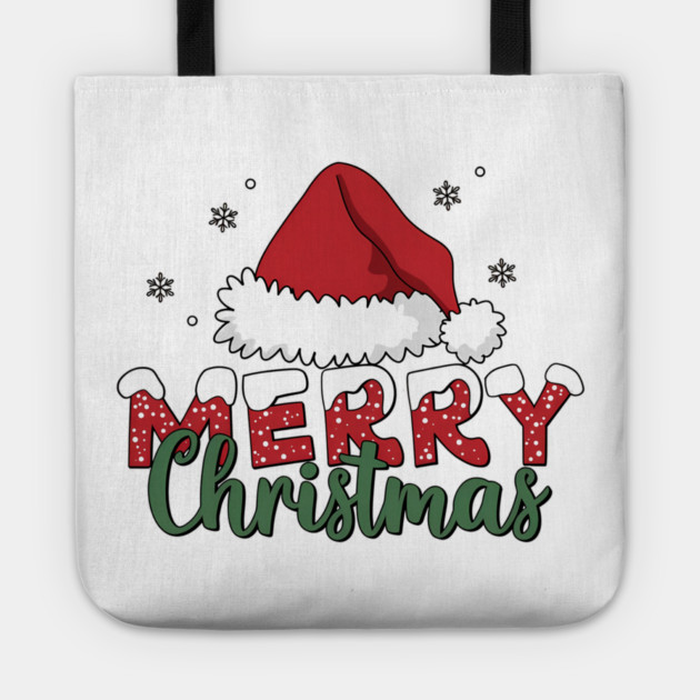 Merry Christmas Santa Hat Red and Green Holiday Design Tote by Kathy Hawke