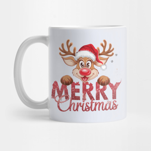 Merry Christmas Reindeer Santa Hat Cute Holiday Design by Kathy Hawke