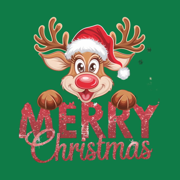 Merry Christmas Reindeer Santa Hat Cute Holiday Design by Kathy Hawke