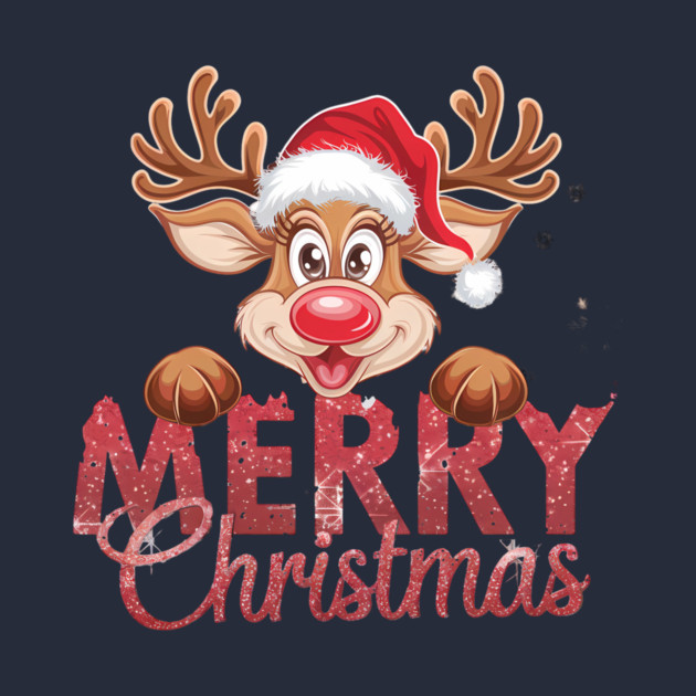 Merry Christmas Reindeer Santa Hat Cute Holiday Design by Kathy Hawke