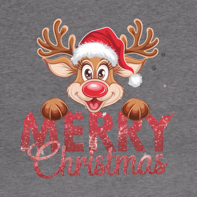Merry Christmas Reindeer Santa Hat Cute Holiday Design by Kathy Hawke