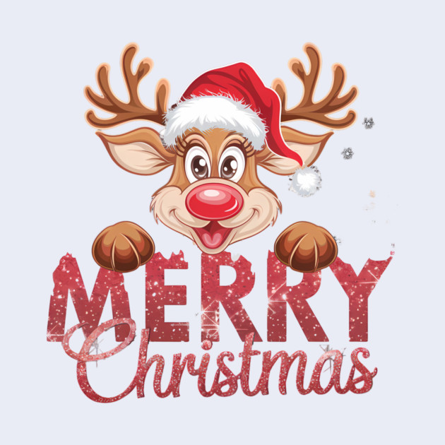 Merry Christmas Reindeer Santa Hat Cute Holiday Design by Kathy Hawke