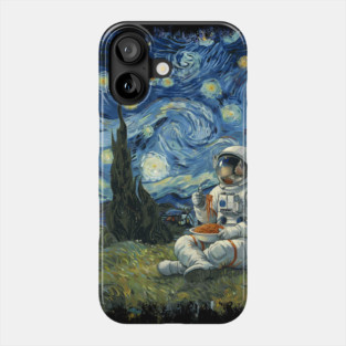 Space man, astronaut  eating spaghetti in impressionism,Van Gogh parody, famous painting, Starry Night Style Van Gogh painting impressionism Phone Case