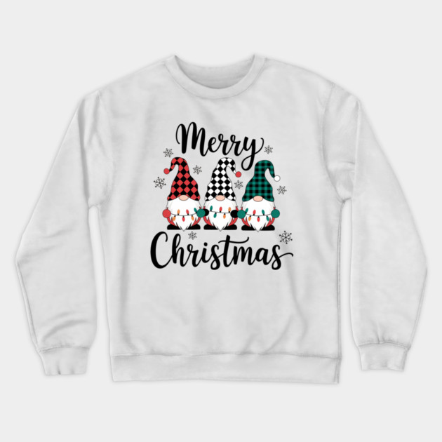 Merry Christmas Gnomes Buffalo Plaid Holiday Design Crewneck Sweatshirt by Kathy Hawke