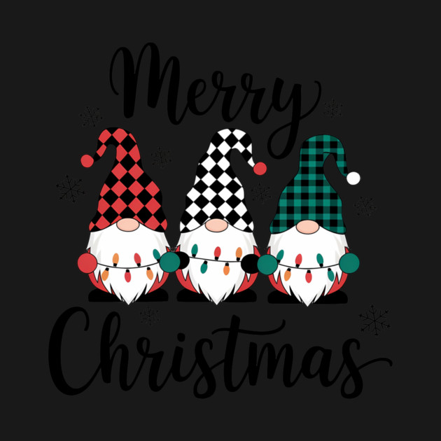 Merry Christmas Gnomes Buffalo Plaid Holiday Design by Kathy Hawke