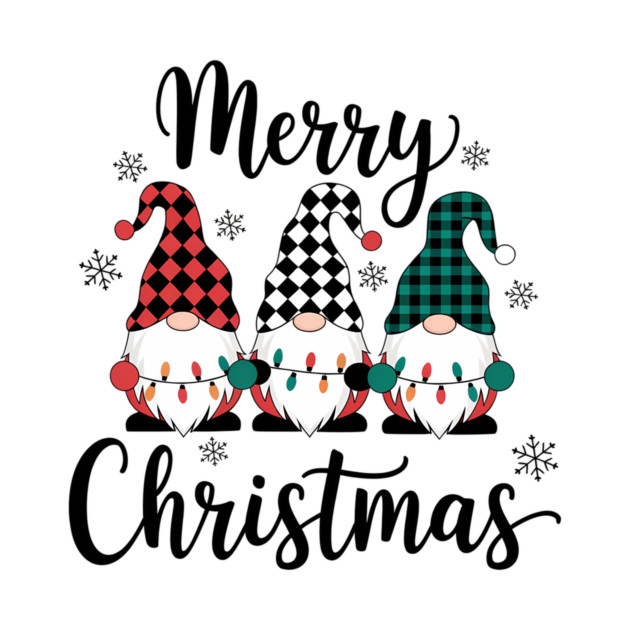 Merry Christmas Gnomes Buffalo Plaid Holiday Design by Kathy Hawke