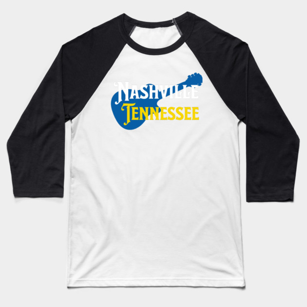 Nashville Tennessee – True Blue Guitar Music City Art Baseball T-Shirt by DonWillisJrArt