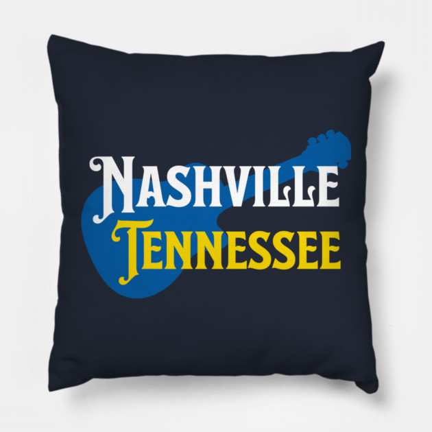 Nashville Tennessee – True Blue Guitar Music City Art Pillow by DonWillisJrArt