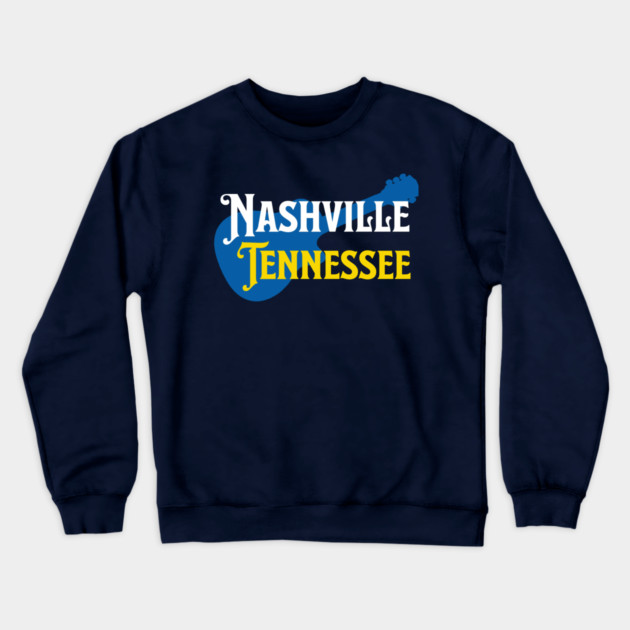 Nashville Tennessee – True Blue Guitar Music City Art Crewneck Sweatshirt by DonWillisJrArt