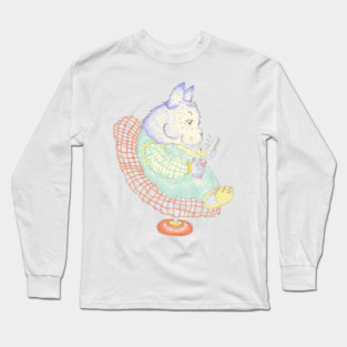 Cartoon Bear on Phone in Chair Long Sleeve T-Shirt