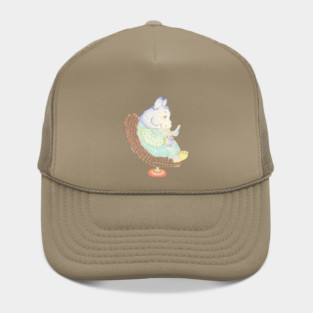 Cartoon Bear on Phone in Chair Hat