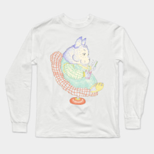 Cartoon Bear on Phone in Chair Long Sleeve T-Shirt