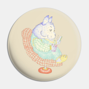 Cartoon Bear on Phone in Chair Pin