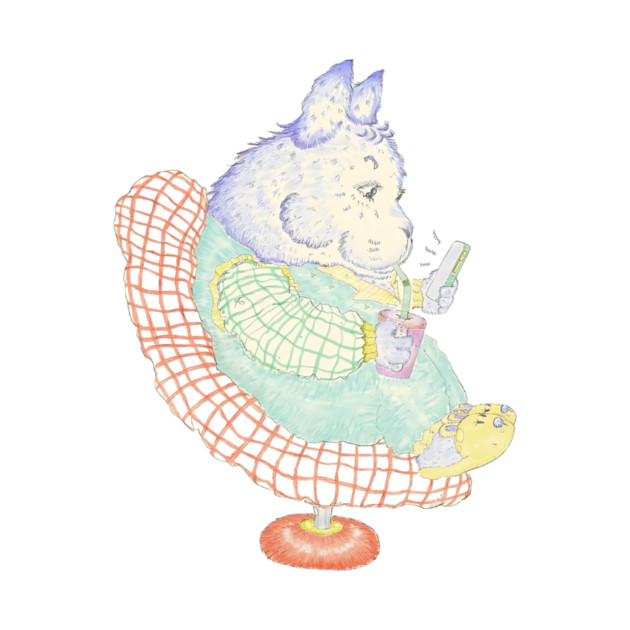 Cartoon Bear on Phone in Chair by dandaron