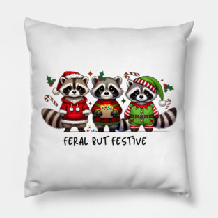 Feral but Festive Raccoon Pillow