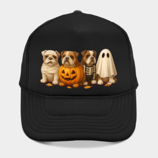 Spooky English Bulldog Squad – Pumpkin, Ghost & Skeleton Halloween Hat
