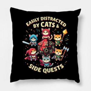 Easily Distracted Cats  Side Quests Cat Gamer Video Games Pillow