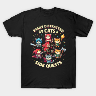 Easily Distracted Cats  Side Quests Cat Gamer Video Games T-Shirt