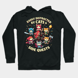Easily Distracted Cats  Side Quests Cat Gamer Video Games Hoodie