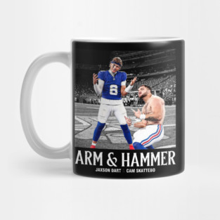 Jaxson Dart and Cam Skattebo Arm & Hammer Vintage Bootleg 90s Styles Black & White Mug