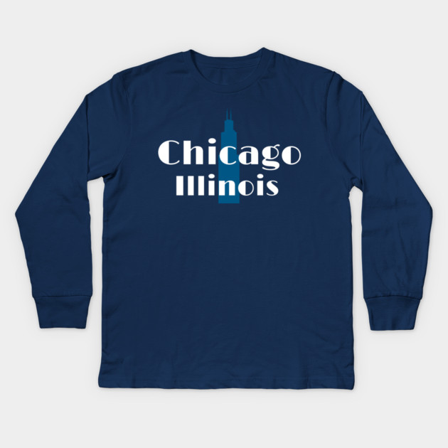 Art Deco Chicago Retro Illinois City Skyline Design Kids Long Sleeve T-Shirt by DonWillisJrArt