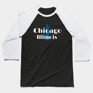 Art Deco Chicago Retro Illinois City Skyline Design Baseball T-Shirt