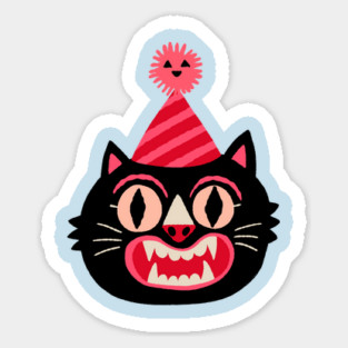 Smiling Top Hat Scary Cat in a Clown Hat. Sticker